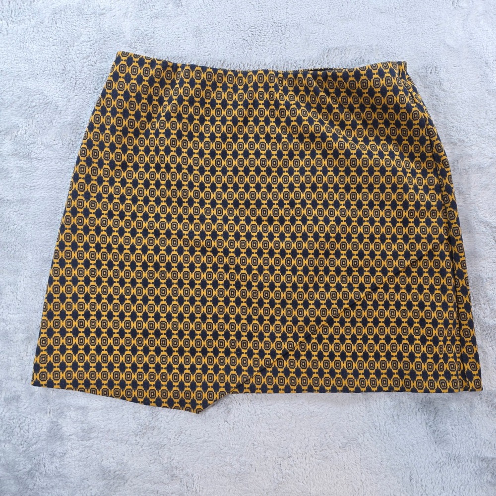 Cabi Women Large Yellow Kensington Geometric Mini Skirt Asymmetrical Wrap